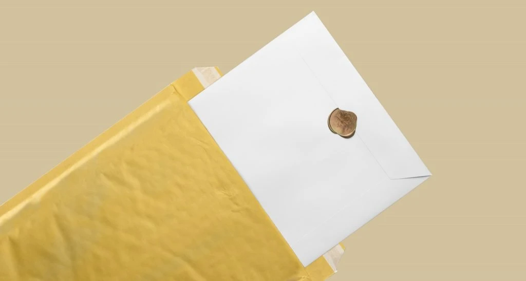 kraft bubble mailer with one piece of paper